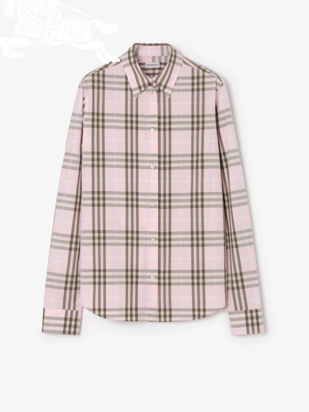 Pink Burberry Plaid Long Sleeved Check Shirt Cotton Button-Down